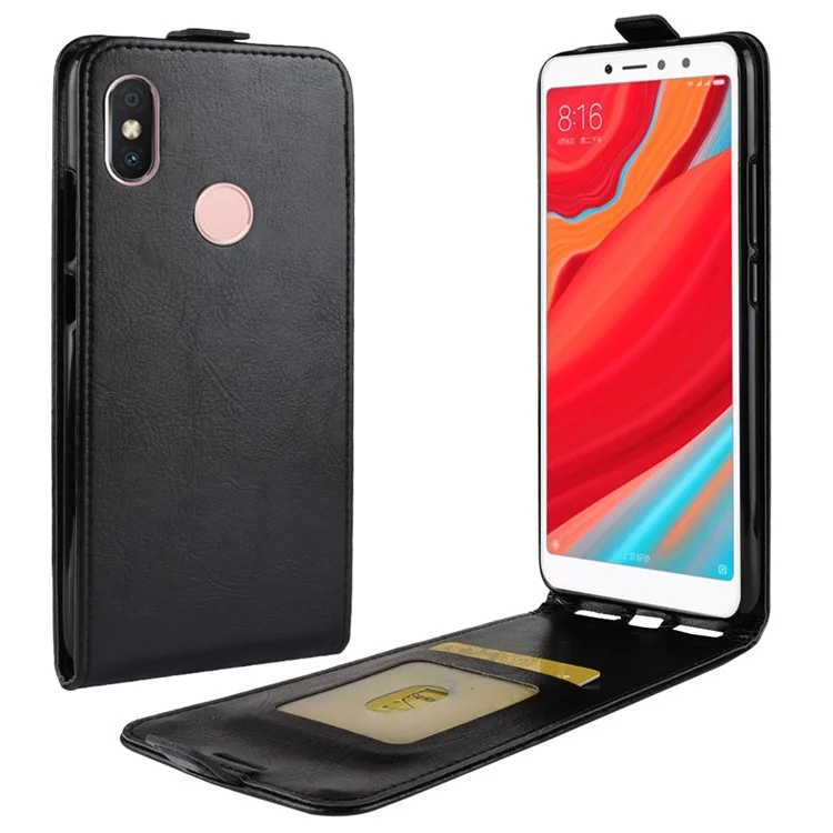Crazy Horse Vertical Flip Leather Card Holder Casing for Xiaomi Redmi S2 / Y2 - Black