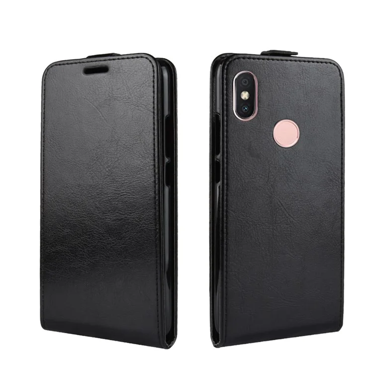 Crazy Horse Vertical Flip Leather Card Holder Casing for Xiaomi Redmi S2 / Y2 - Black
