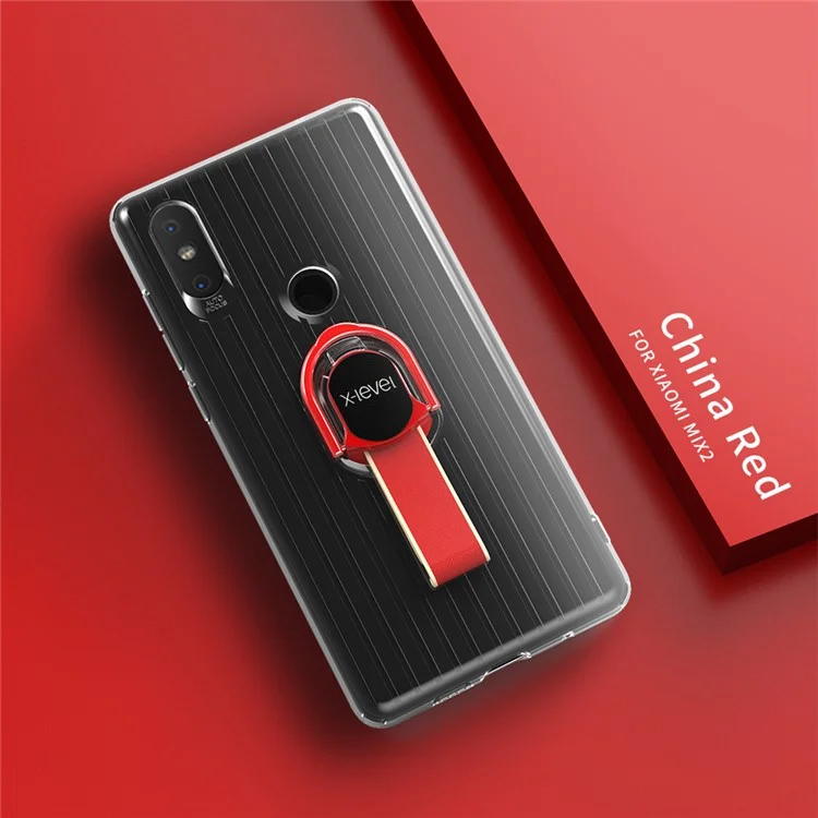 X-LEVEL Finger Ring Kickstand TPU + PC Hybrid Cover Shell for Xiaomi Mi Mix 2s (Built-in Magnetic Metal Sheet) - Red