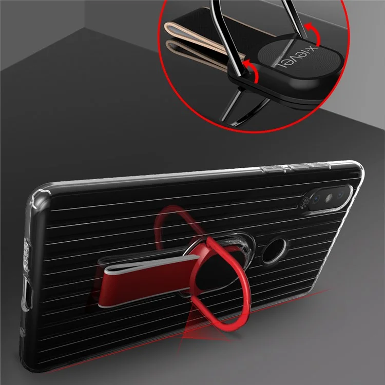 X-LEVEL Finger Ring Kickstand TPU + PC Hybrid Cover Shell for Xiaomi Mi Mix 2s (Built-in Magnetic Metal Sheet) - Red