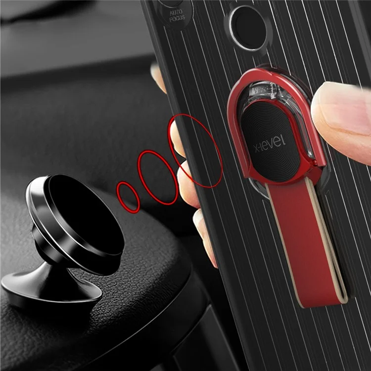 X-LEVEL Finger Ring Kickstand TPU + PC Hybrid Cover Shell for Xiaomi Mi Mix 2s (Built-in Magnetic Metal Sheet) - Red
