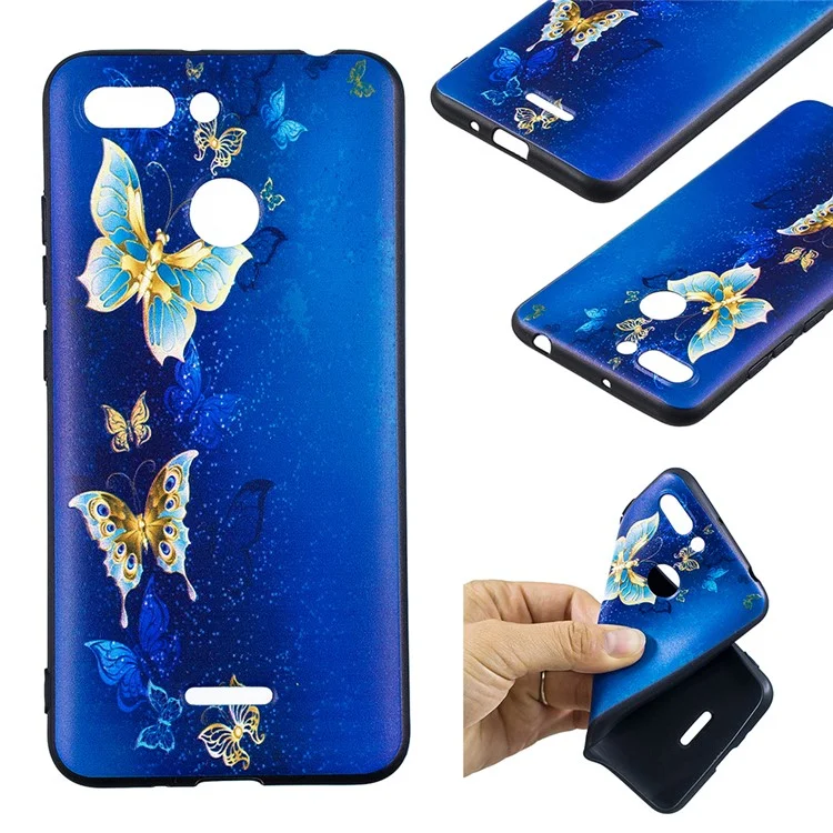 Embossment Patterned TPU Back Shell for Xiaomi Redmi 6 (Dual Camera: 12MP+5MP) - Blue and Gold Butterfly