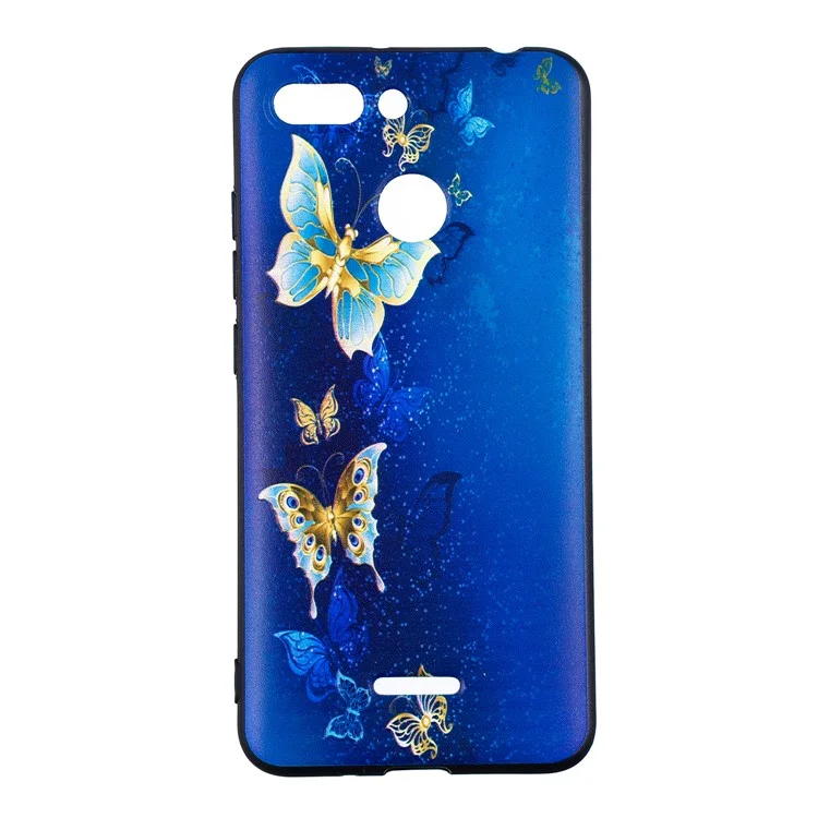 Embossment Patterned TPU Back Shell for Xiaomi Redmi 6 (Dual Camera: 12MP+5MP) - Blue and Gold Butterfly