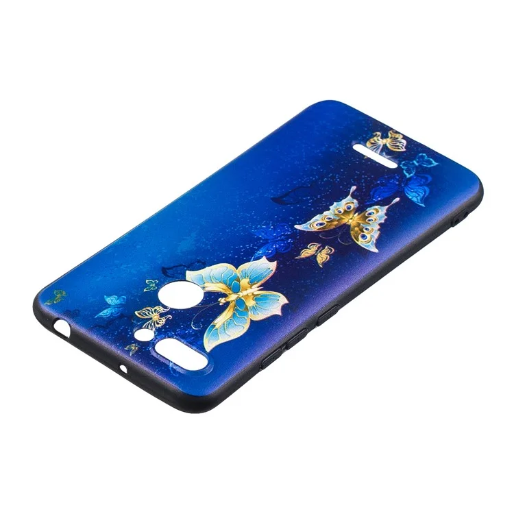 Embossment Patterned TPU Back Shell for Xiaomi Redmi 6 (Dual Camera: 12MP+5MP) - Blue and Gold Butterfly