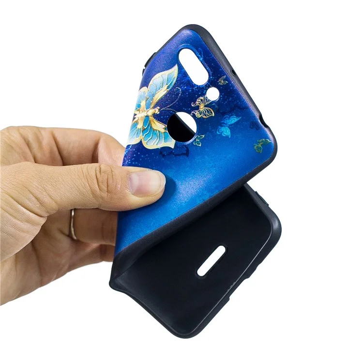 Embossment Patterned TPU Back Shell for Xiaomi Redmi 6 (Dual Camera: 12MP+5MP) - Blue and Gold Butterfly