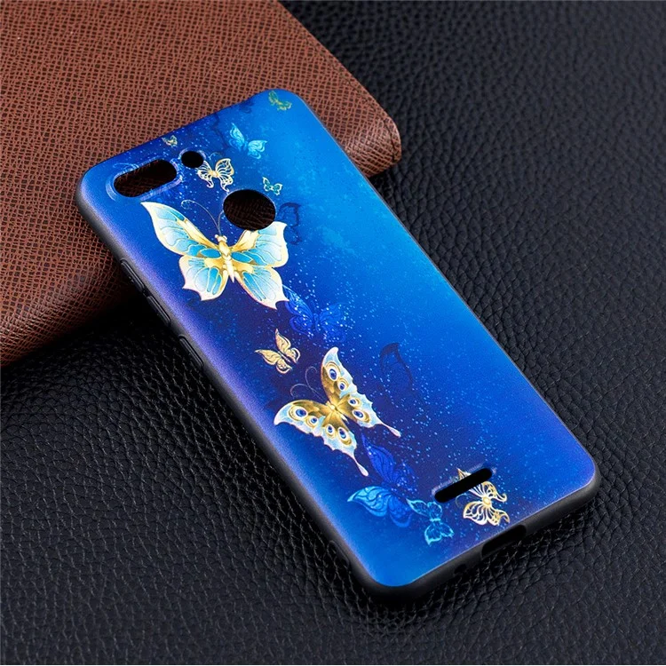 Embossment Patterned TPU Back Shell for Xiaomi Redmi 6 (Dual Camera: 12MP+5MP) - Blue and Gold Butterfly