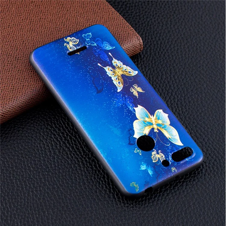 Embossment Patterned TPU Back Shell for Xiaomi Redmi 6 (Dual Camera: 12MP+5MP) - Blue and Gold Butterfly