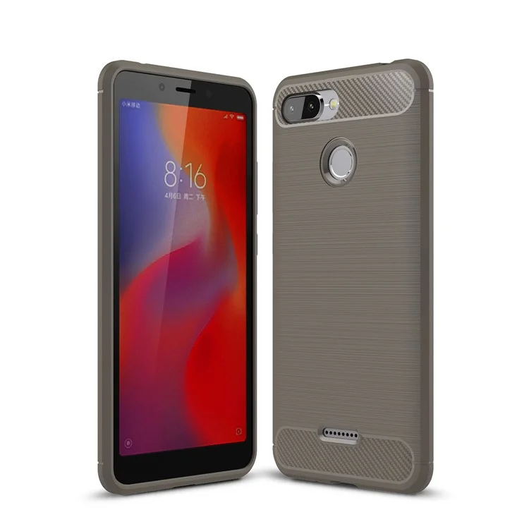 Carbon Fiber Texture Brushed TPU Mobile Phone Cover for Xiaomi Redmi 6 - Grey