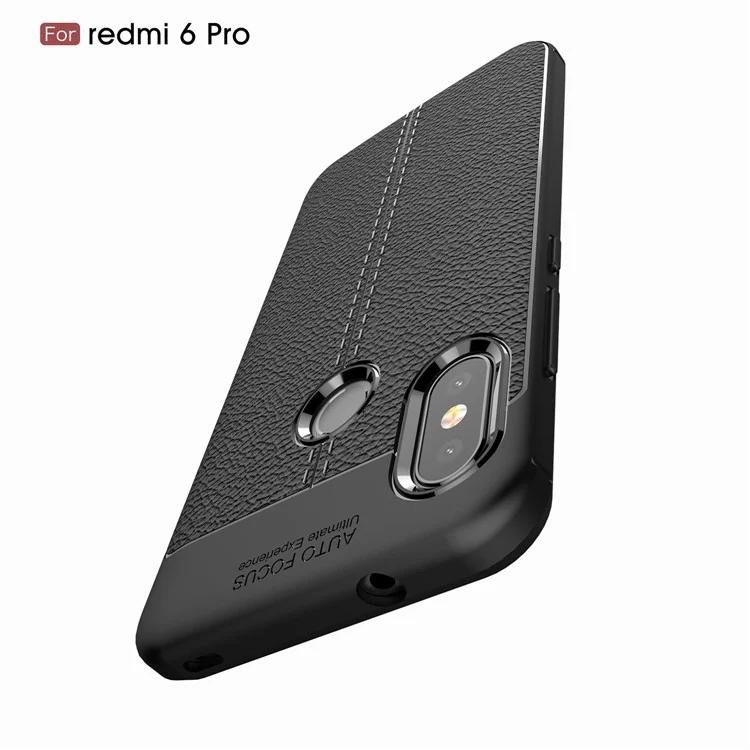 Litchi Texture TPU Mobile Phone Casing for Xiaomi Mi A2 Lite / Redmi 6 Pro - Black