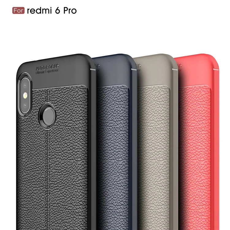 Litchi Texture TPU Mobile Phone Casing for Xiaomi Mi A2 Lite / Redmi 6 Pro - Black