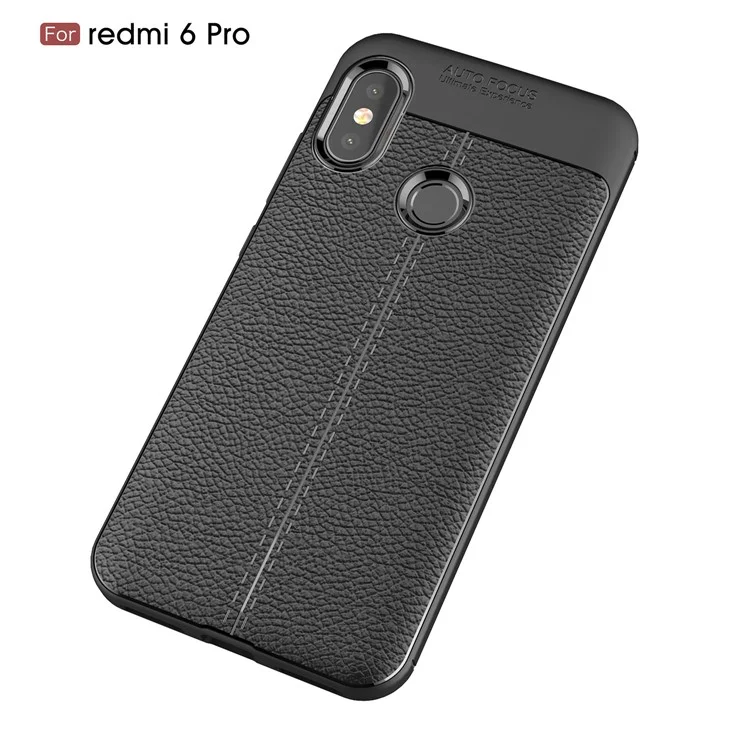 Litchi Texture TPU Mobile Phone Casing for Xiaomi Mi A2 Lite / Redmi 6 Pro - Black