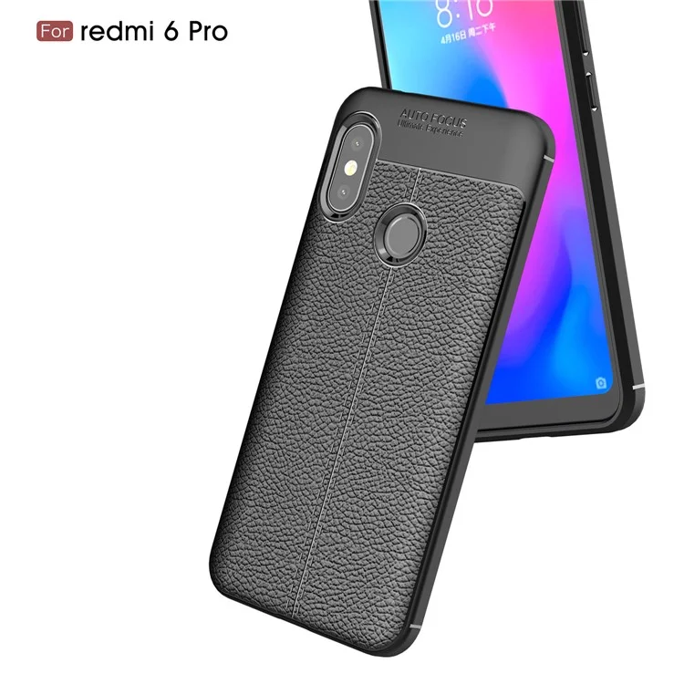 Litchi Texture TPU Mobile Phone Casing for Xiaomi Mi A2 Lite / Redmi 6 Pro - Black