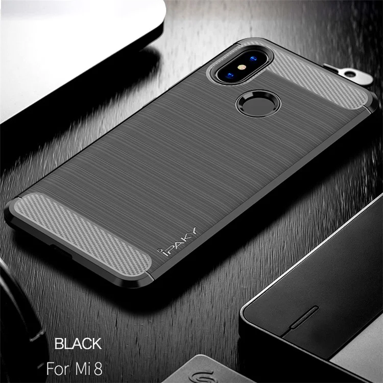IPAKY Carbon Fiber Texture Brushed TPU Phone Case for Xiaomi Mi 8 (6.21-inch) - Black