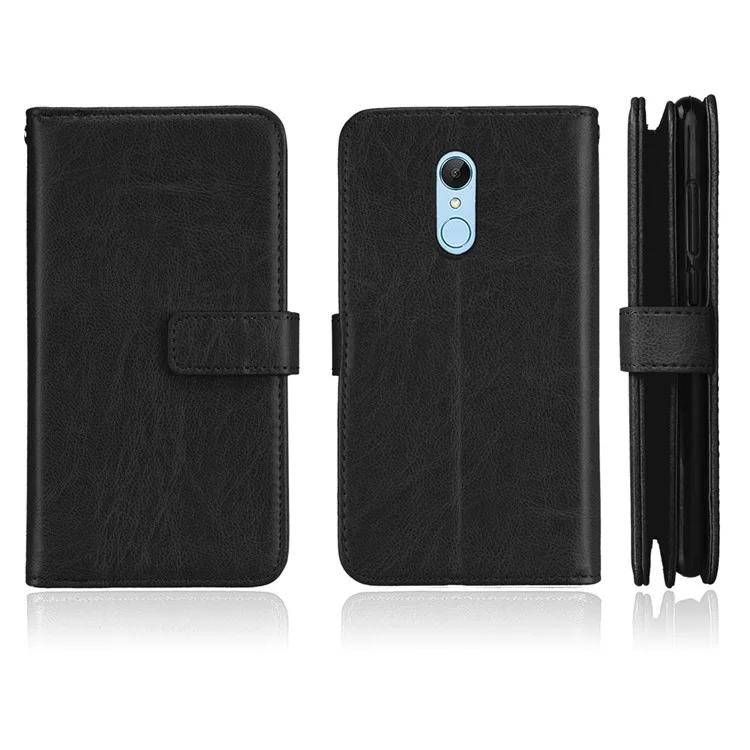9 Card Slots Leather Wallet Stand Phone Case for Xiaomi Redmi 5 - Black