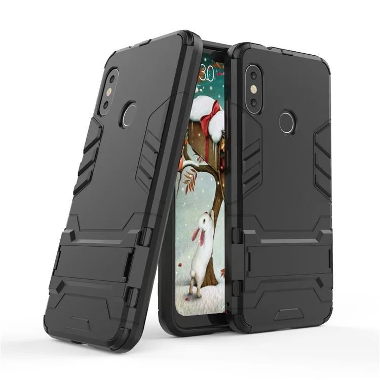 Shockproof PC + TPU Hybrid Kickstand Phone Casing Cover for Xiaomi Mi A2 Lite / Redmi 6 Pro - Black