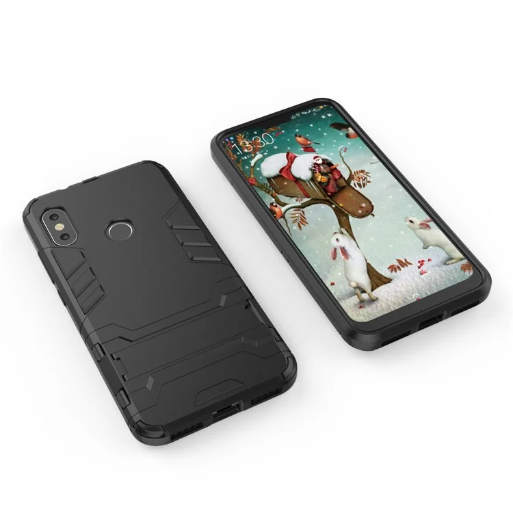 PC a Prueba de Choque + TPU Hybrid Kickstand Telep Corta de Carcasa Para Xiaomi Mi A2 Lite / Redmi 6 Pro - Negro