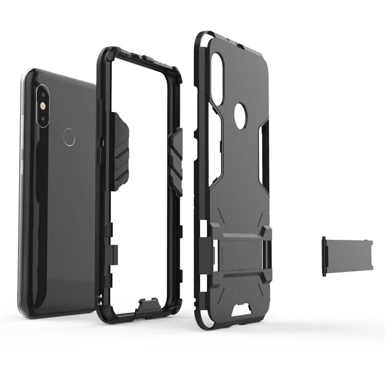 PC PC + TPU Ibrido TPU Coperchio di Involucro Del Telefono Kickstand Per Xiaomi Mi A2 Lite / Redmi 6 Pro - Nero