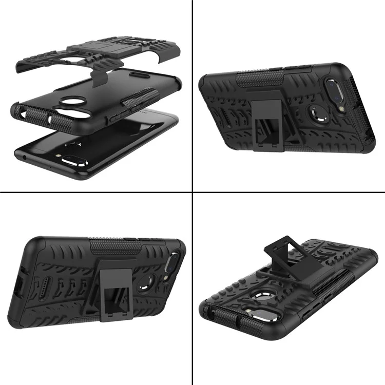 Anti-slip PC + TPU Hybrid Case with Kickstand for Xiaomi Redmi 6 (Dual Camera: 12MP+5MP) - Black
