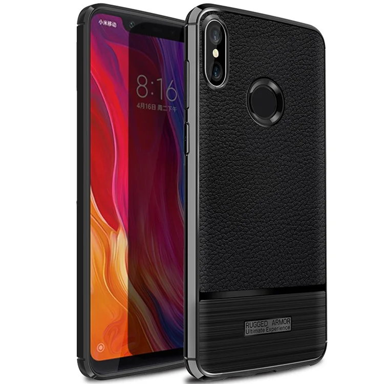 Litchi Texture Brushed TPU Back Case for Xiaomi Mi 8 (6.21-inch) - Black