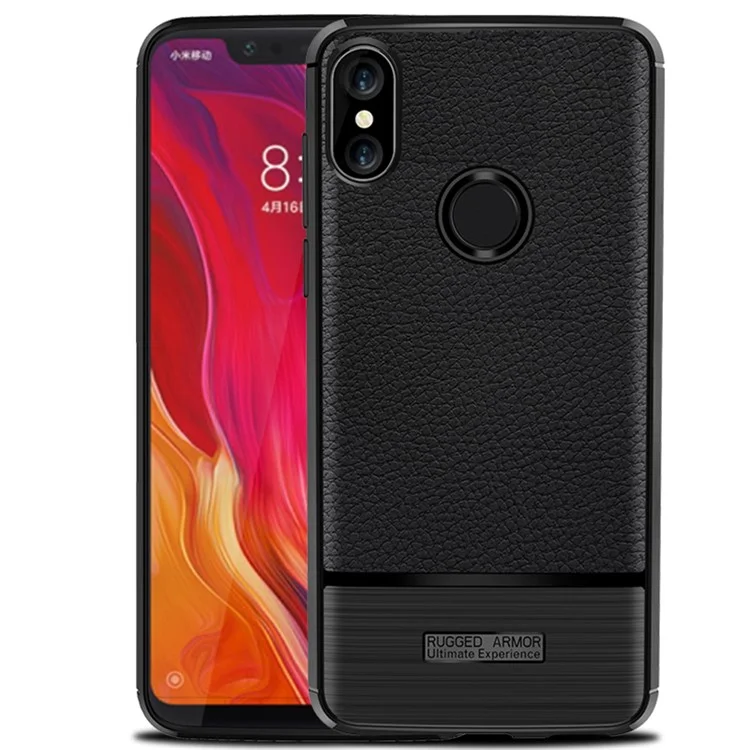 Litchi Texture Brushed TPU Back Case for Xiaomi Mi 8 (6.21-inch) - Black