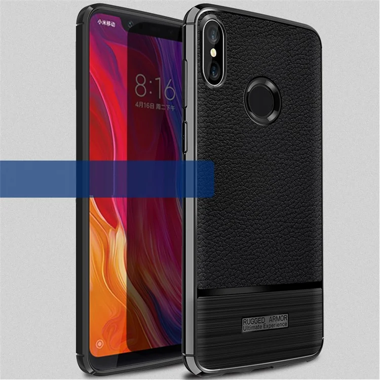 Litchi Texture Brushed TPU Back Case for Xiaomi Mi 8 (6.21-inch) - Black