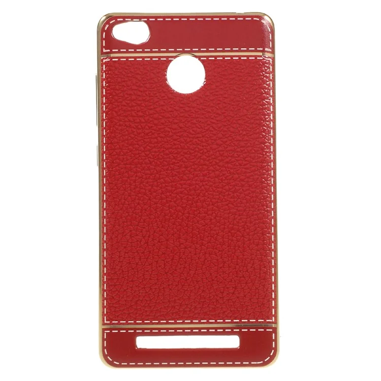 Plated PU Leather Coated TPU Case for Xiaomi Redmi 3s - Red