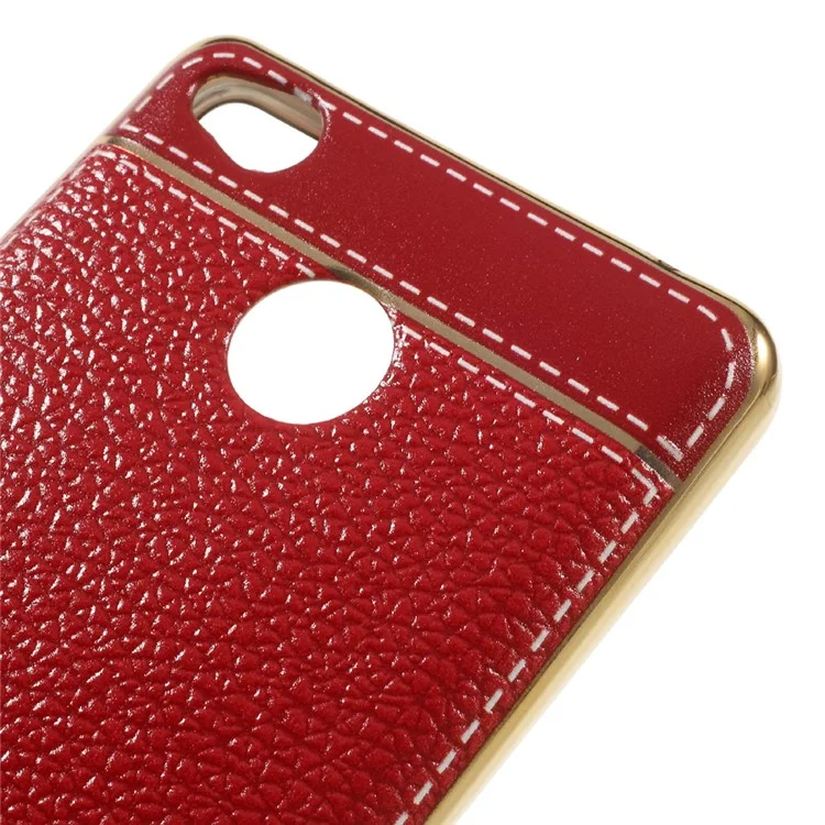 Plated PU Leather Coated TPU Case for Xiaomi Redmi 3s - Red