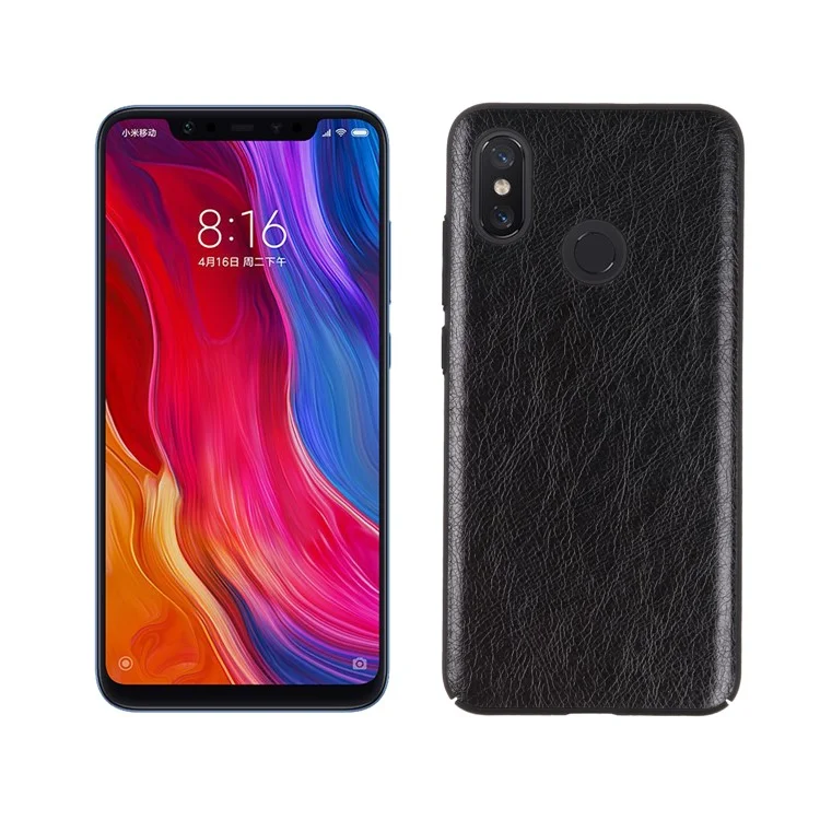 Crazy Horse Texture PU Leather Coated PC Back Phone Cover for Xiaomi Mi 8 (6.21-inch) - Black