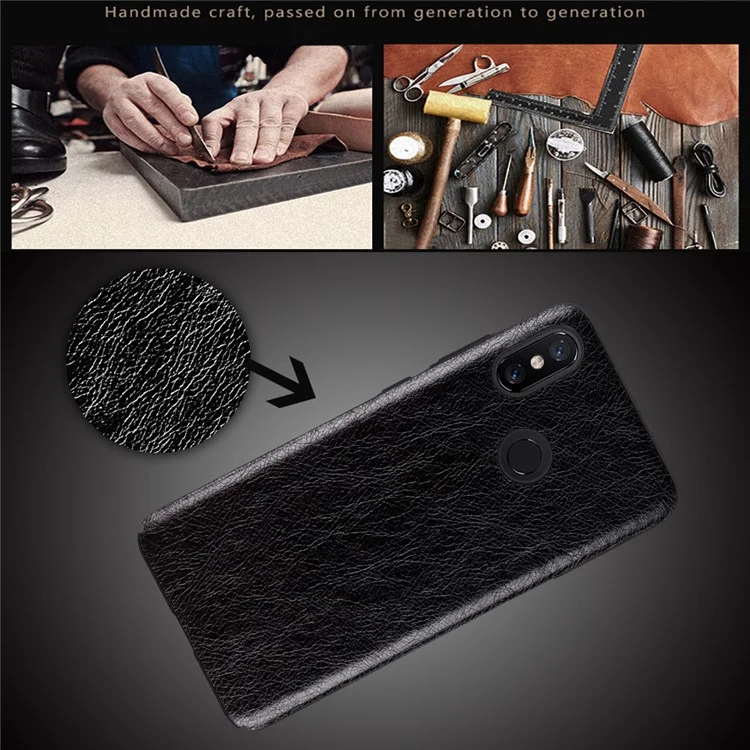 Crazy Horse Texture PU Leather Coated PC Back Phone Cover for Xiaomi Mi 8 (6.21-inch) - Black