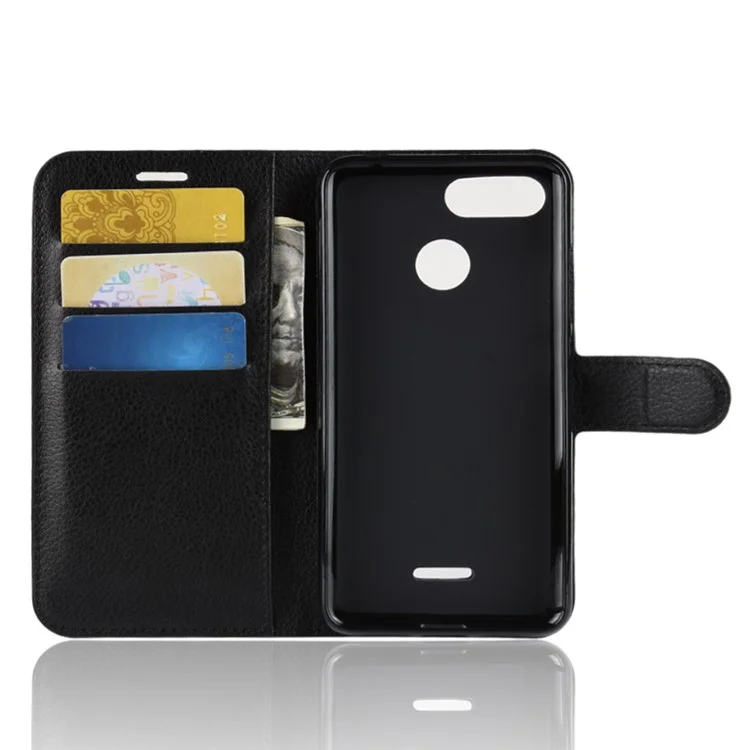 Litchi Skin Wallet Leather Stand Case for Xiaomi Redmi 6 (Dual Camera: 12MP+5MP) - Black