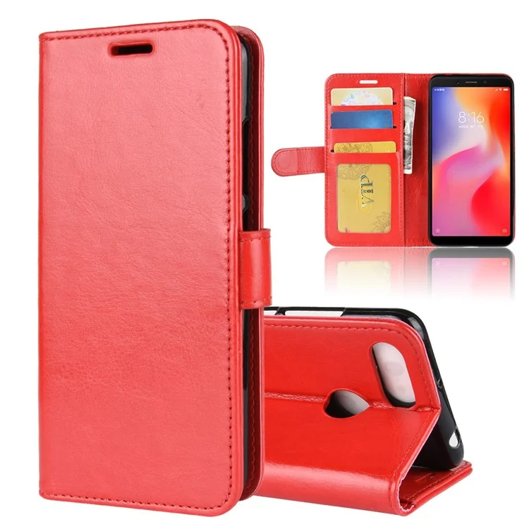 Casa de Couro Magnético Crazy Para Xiaomi Redmi 6 (câmera Dupla: 12mp+5mp) - Vermelho