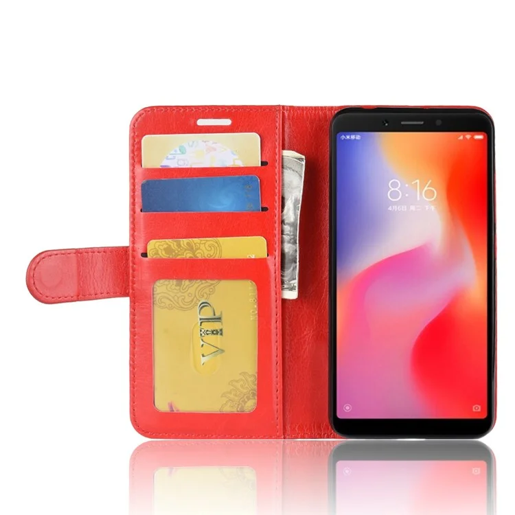 Crazy Horse Magnetic Leather Stand Case Pour Xiaomi Redmi 6 (double Caméra: 12mp + 5mp) - Rouge