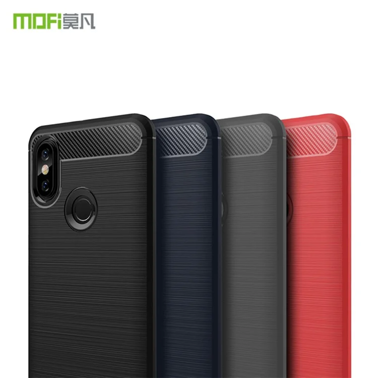 MOFI Texture en Fibre de Carbone Brossé Case de Dos TPU Pour Xiaomi Redmi S2 / Y2 - le Noir