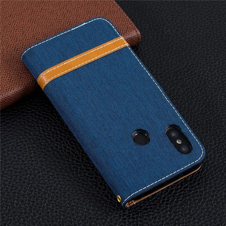 Portafoglio in Pelle di Jeans a Colori Assortiti Per Xiaomi Mi A2 Lite / Redmi 6 Pro - Blu Scuro