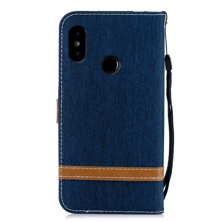 Portafoglio in Pelle di Jeans a Colori Assortiti Per Xiaomi Mi A2 Lite / Redmi 6 Pro - Blu Scuro