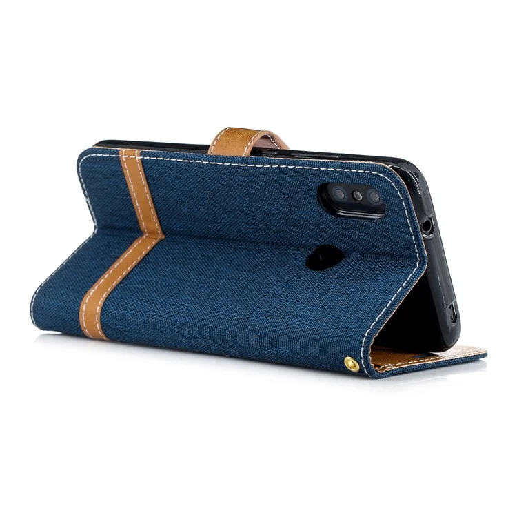 Portafoglio in Pelle di Jeans a Colori Assortiti Per Xiaomi Mi A2 Lite / Redmi 6 Pro - Blu Scuro