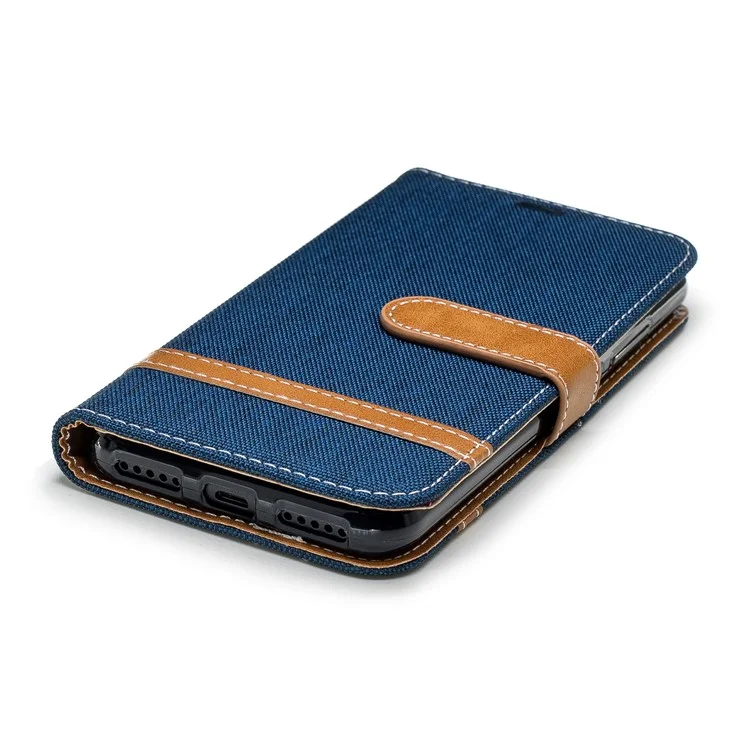 Portafoglio in Pelle di Jeans a Colori Assortiti Per Xiaomi Mi A2 Lite / Redmi 6 Pro - Blu Scuro
