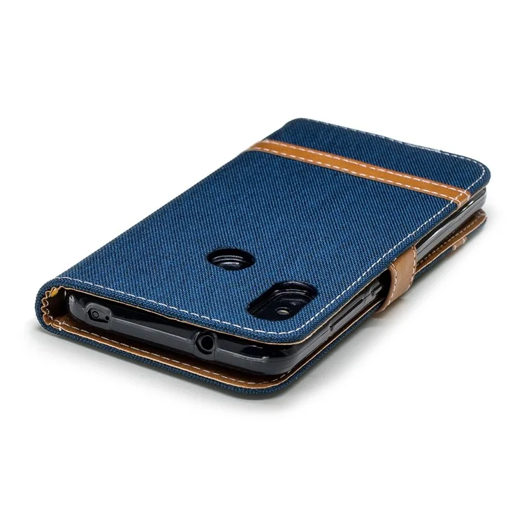 Portafoglio in Pelle di Jeans a Colori Assortiti Per Xiaomi Mi A2 Lite / Redmi 6 Pro - Blu Scuro