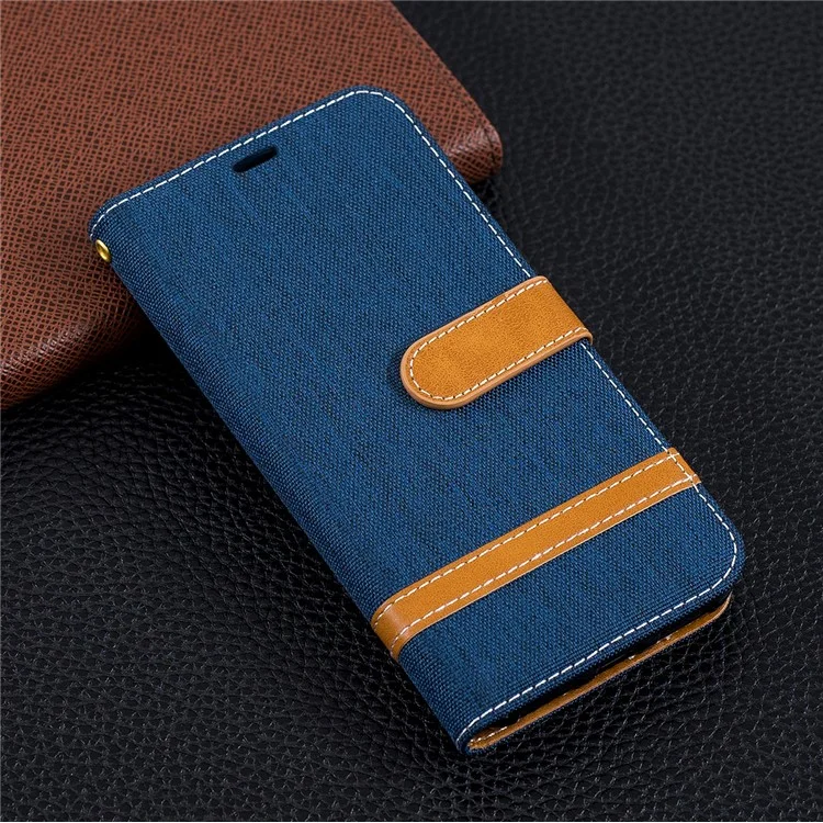 Portafoglio in Pelle di Jeans a Colori Assortiti Per Xiaomi Mi A2 Lite / Redmi 6 Pro - Blu Scuro