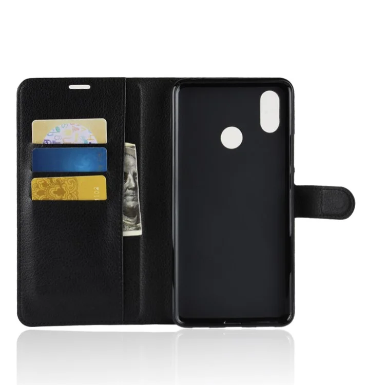 Litchi Skin Wallet Leather Stand Caso Para Xiaomi Mi Max 3 - Preto