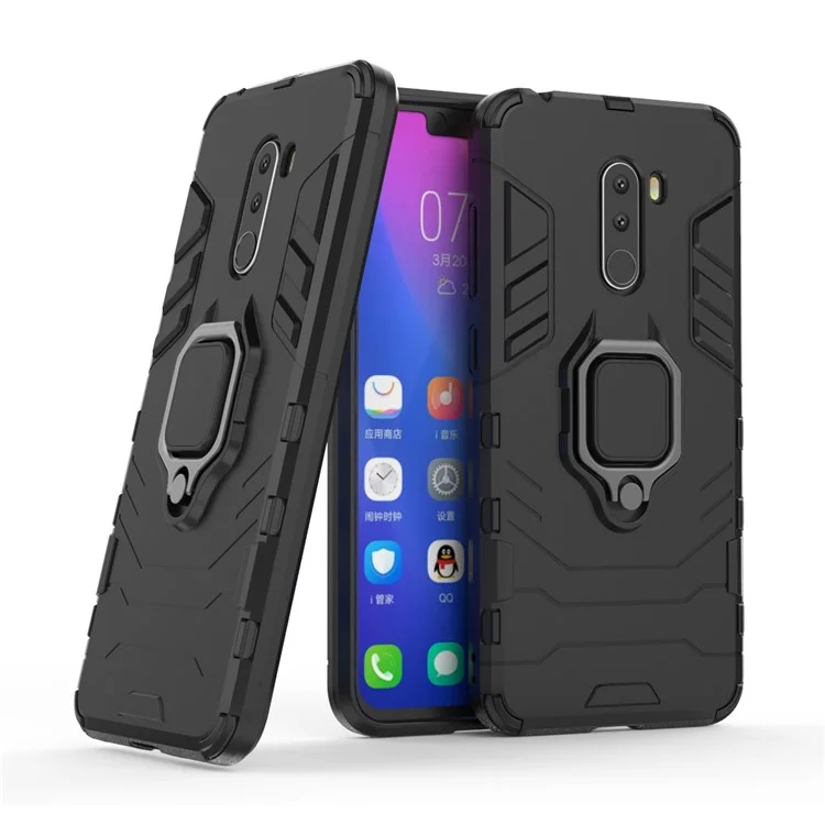 Finger Ring Kickstand PC + TPU Combo Mobile Phone Casing for Xiaomi Pocophone F1 / Poco F1 (India) - Black