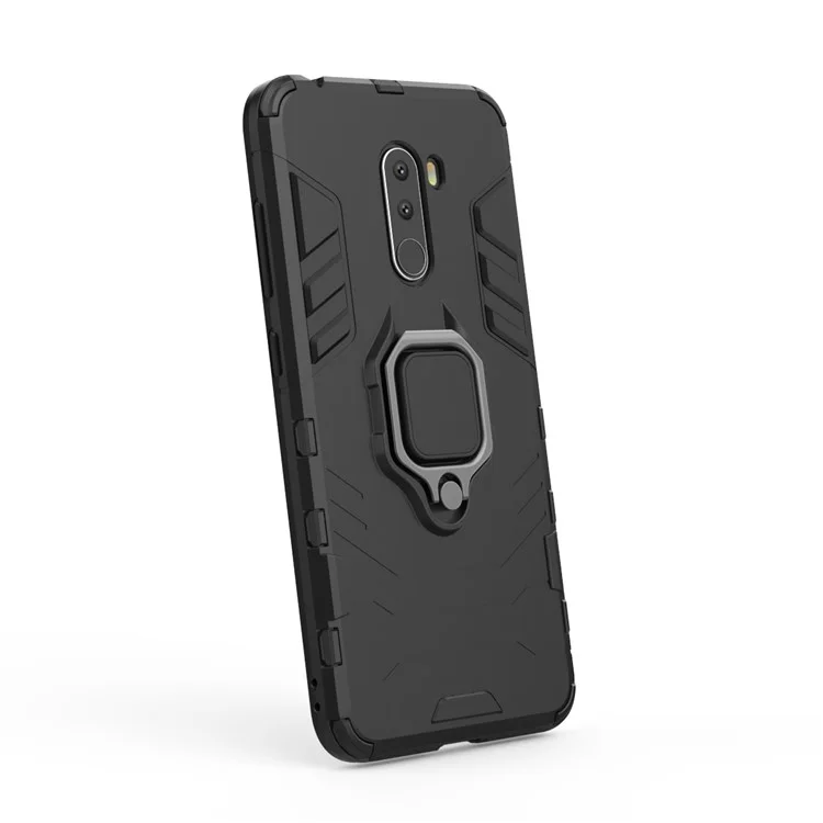 Anel de Dedo Kickstand PC + TPU Combo Celular Casing Casing Para Xiaomi Pocophone F1 / Poco F1 (índia) - Preto