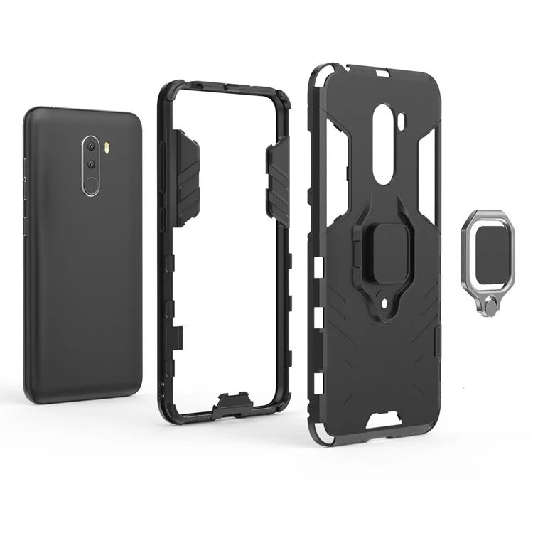 Rogue de Doigt Kickstand PC + TPU Combo Mobile Phone Mobile Phone Basage Pour Xiaomi Pocophone F1 / Poco F1 (inde) - le Noir