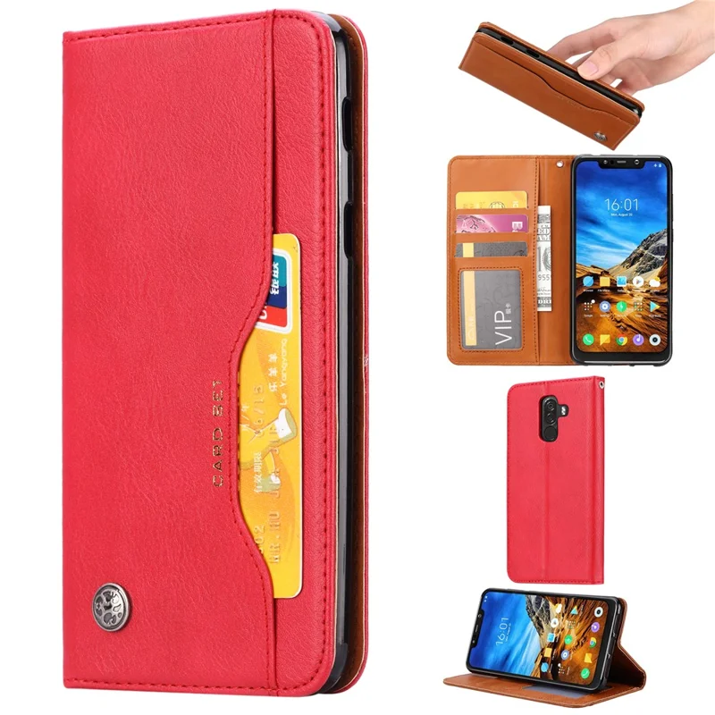 Auto-absorbed Leather Stand Wallet Mobile Casing for Xiaomi Pocophone F1 / Poco F1 (India) - Red
