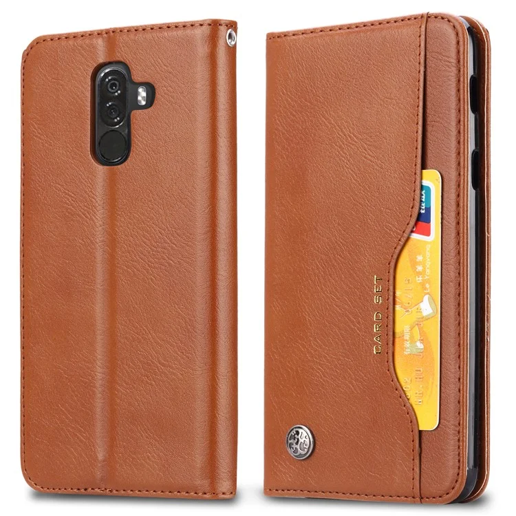 Cubierta Protectora de Teléfonos Móviles de la Billetera de Cuero Absorbido Automáticamente Para Xiaomi Pocophone F1 / Poco F1 (India) - Marrón