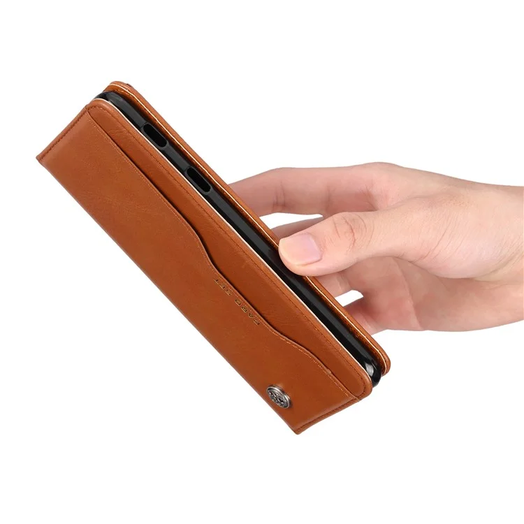 Auto-absorbed Leather Wallet Stand Mobile Phone Protective Cover for Xiaomi Pocophone F1 / Poco F1 (India) - Brown