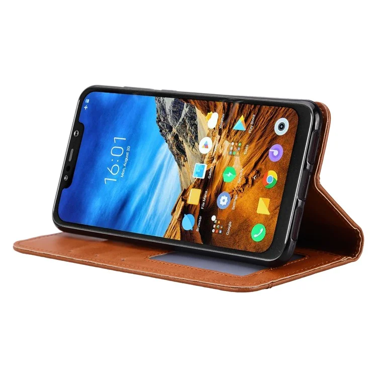 Automatisch Absorbiertes Leder-brieftaschen-mobiltelefon-schutzabdeckung Für Xiaomi Pocophone F1 / Poco F1 (indien) - Braun