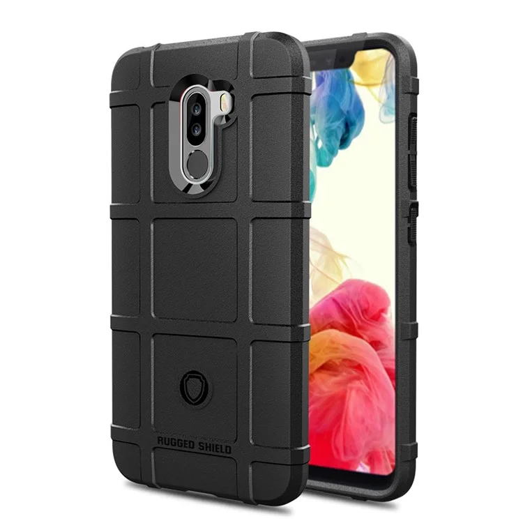 Estuche De Tela De Grilla Cuadrada Anti-shock Funda De Teléfono Celular TPU Suave Para Xiaomi PocoFone F1 / Poco F1 En La India - Negro