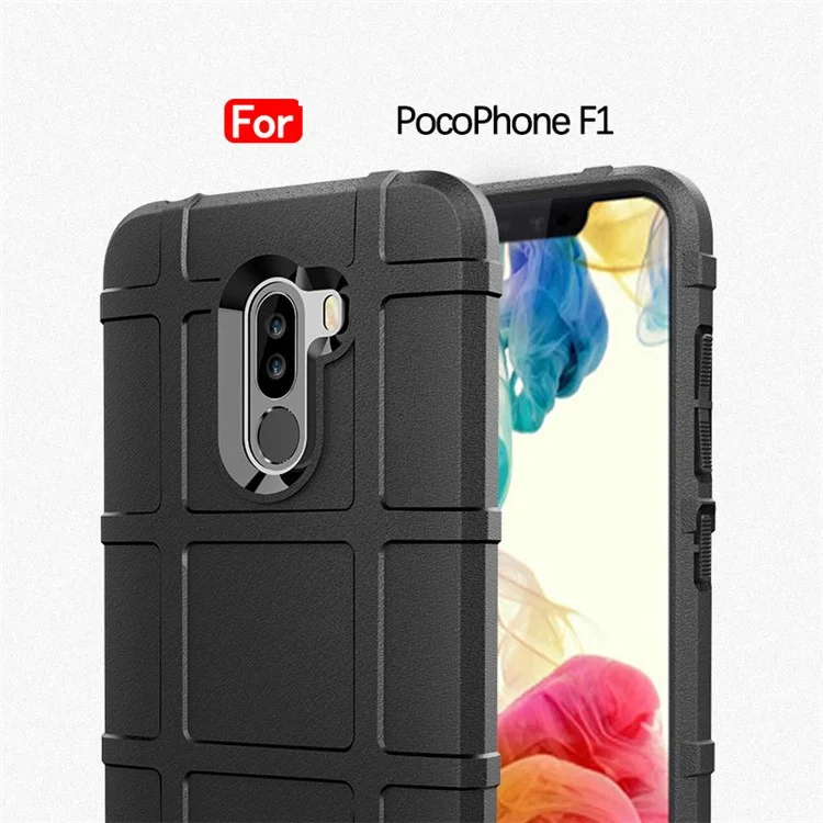 Estuche De Tela De Grilla Cuadrada Anti-shock Funda De Teléfono Celular TPU Suave Para Xiaomi PocoFone F1 / Poco F1 En La India - Negro