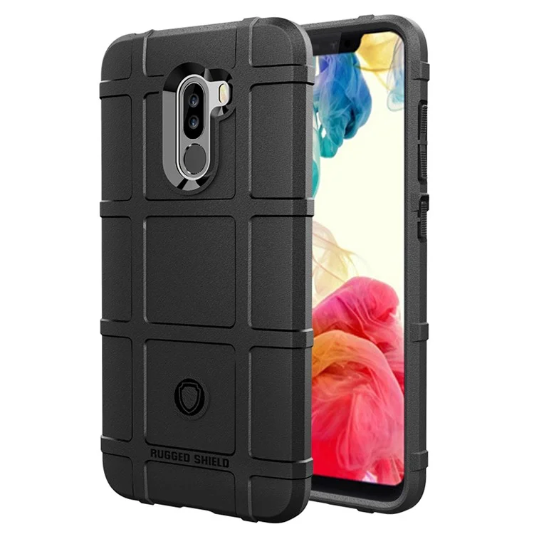 Estuche De Tela De Grilla Cuadrada Anti-shock Funda De Teléfono Celular TPU Suave Para Xiaomi PocoFone F1 / Poco F1 En La India - Negro